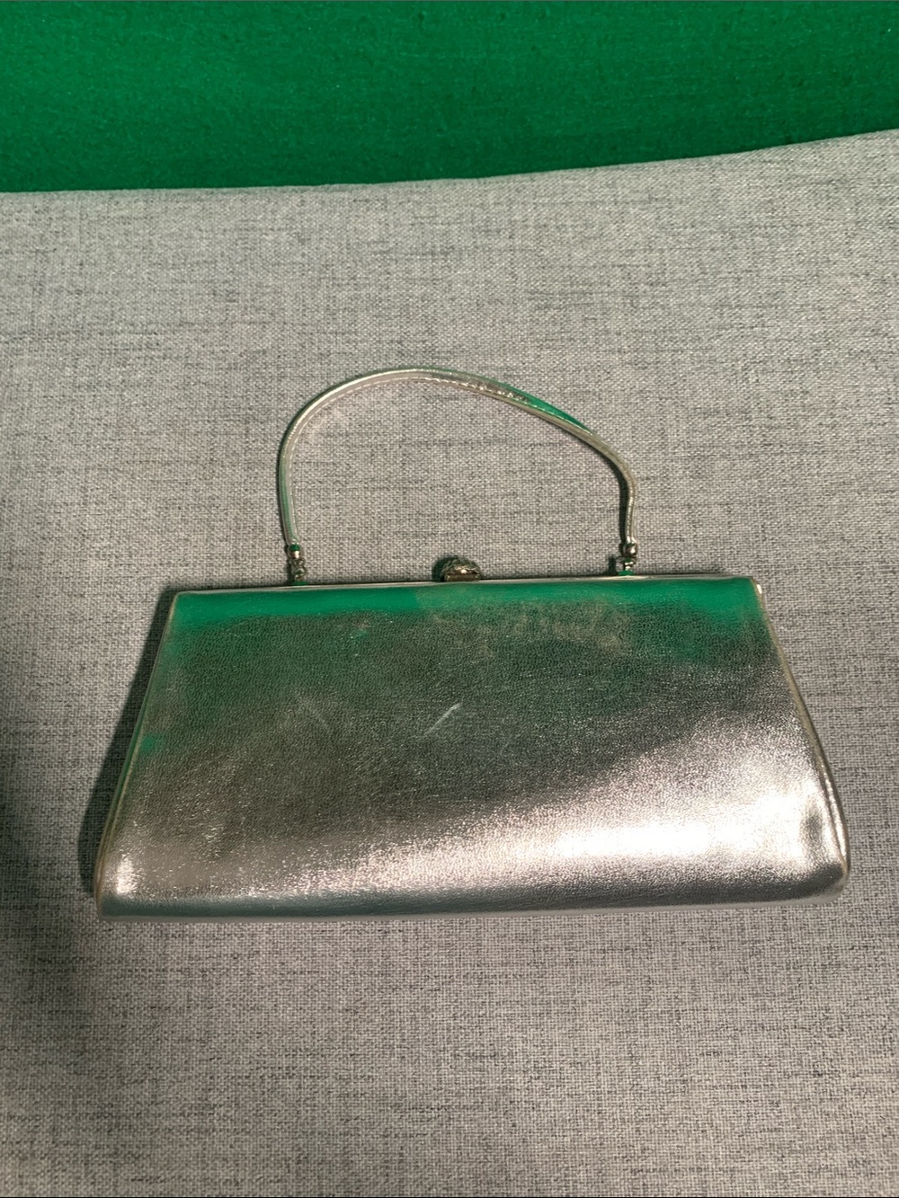 Sleek Silver Metallic Top-Handle Women's Clutch